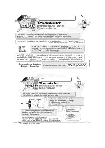 Lesson Starters for Electronics and Systems and Control - Transistor Structure and Operation