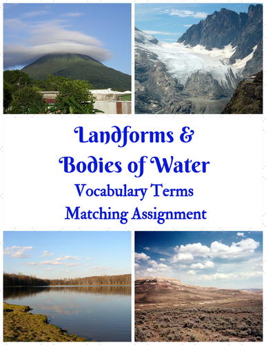Landforms & Bodies of Water - Vocabulary Matching Assignment + 6 Puzzles