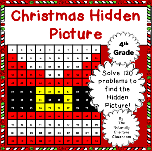 Christmas Hundred Chart Hidden Picture for 4th Grade
