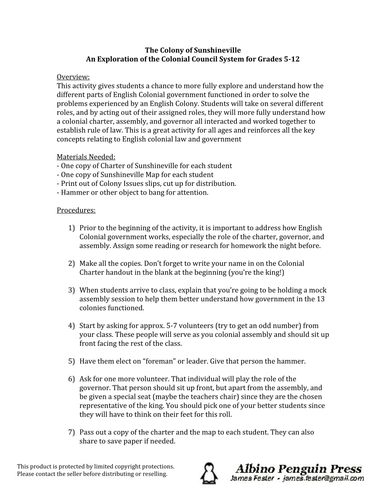 Colonial Government Simulation Game