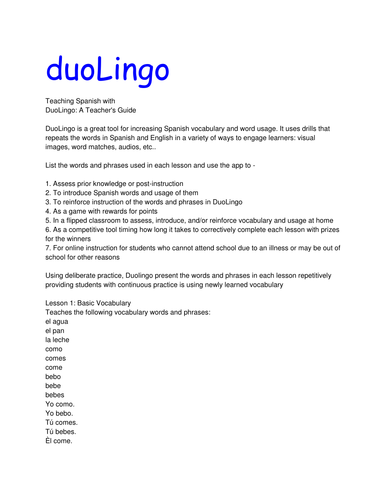 Duolingo Spanish: Teacher's Guide