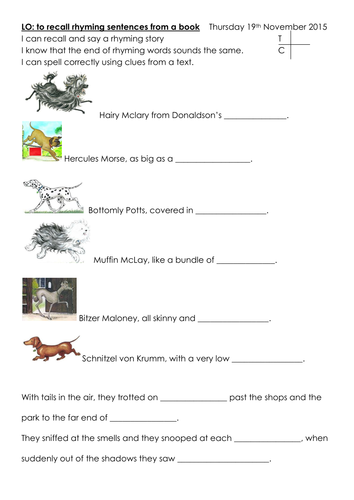 worksheet birthday kindergarten for by Resources passage Hairy cloze Crumblie1  Teaching Maclary