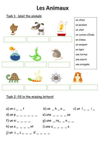 les animaux french animals worksheet teaching resources