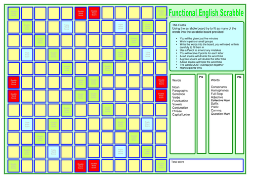 Functional English and Scrabble board