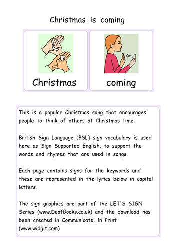 Illustrated 'Christmas is Coming'  with LET'S SIGN BSL Signs - British Sign Language Vocabulary