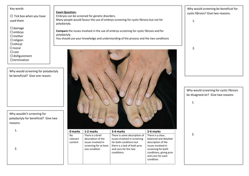 QWC Writing Frame with picture prompt - Genetic Disorders