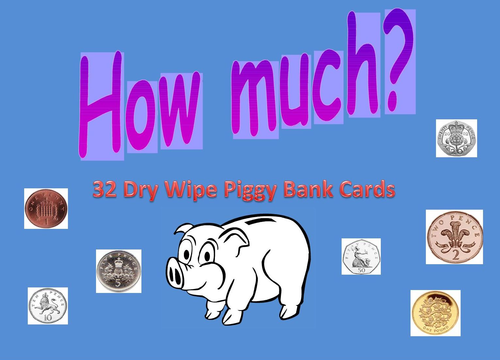 How Much? Dry Wipe Cards. 32 Dry Wipe Piggy Bank Cards