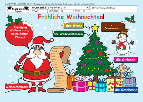 GERMAN- ALL ABOUT CHRISTMAS FOR Y3-Y4: Christmas decorations/ Quiz/ Song lyrics/ Game activities