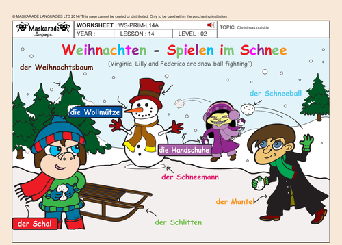 GERMAN - ALL ABOUT CHRISTMAS Y4-Y5: Christmas decorations/ Quiz/ Cut-out masks/ Song lyrics/ Games