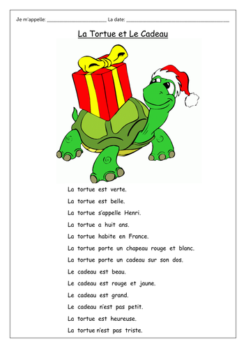 FRENCH - CHRISTMAS - La Tortue,  Le Renne et Le Paon - Descriptive and Creative Writing