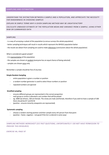 A2 Full Teaching Notes for Sampling and Estimation