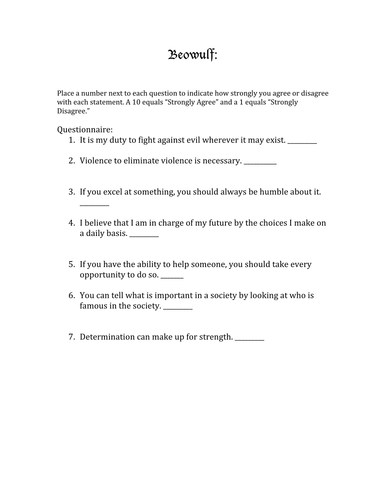 Warm up questionnaire: Beowulf 