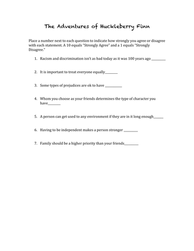 Warm up questionnaire: The Adventures of Huckleberry Finn