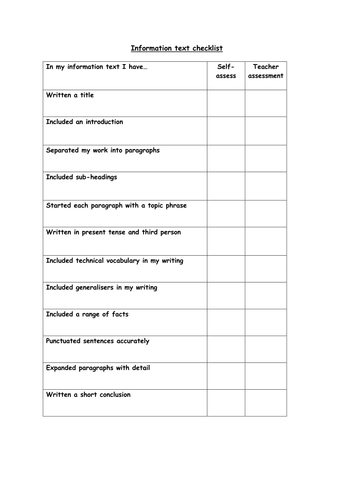 Information text checklist