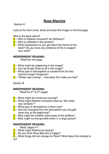 Rose Blanche-World War 2 Literacy Comprehension