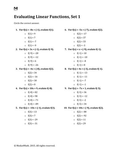 Evaluating Linear Functions Worksheet Bundle Teaching Resources