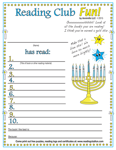 Hanukkah Reading Log and Certificate Set