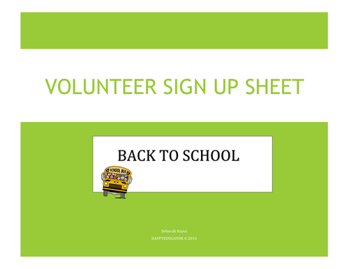 Back to School Volunteer Sign Up Sheet