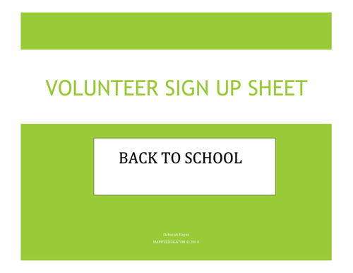 Back to School Volunteer Sign Up Sheet