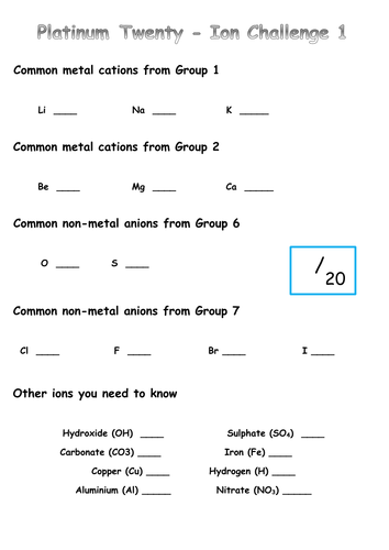Follow up to the Platinum 20 Challenge - Learning the Ions game