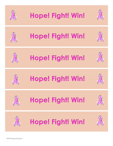Breast Cancer Awareness Bookmarks - Hope! Fight! Win!