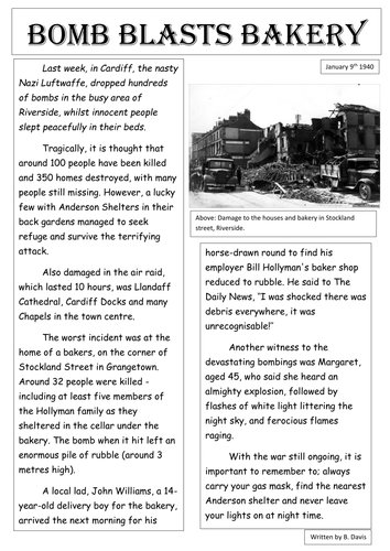 The Blitz Newspaper Report - Example by burton89 - Teaching Resources - Tes