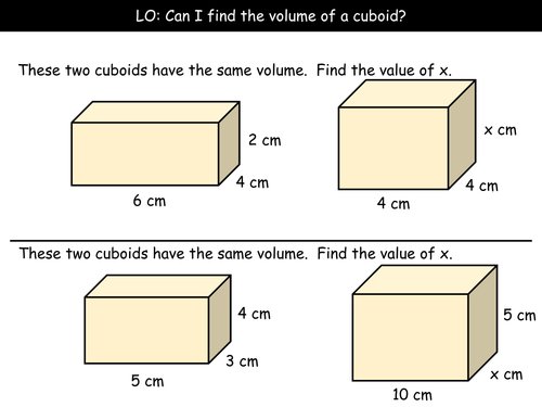 Volume of a Cuboid (Grade D) by arthompson1987 - Teaching ...