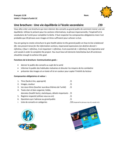 Fiche d'évaluation Projet: Une brochure de santé