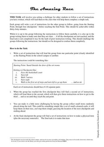 The Amazing School Race - Writing to give Directions