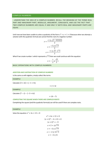 Full Teaching Notes for A2 Complex Numbers