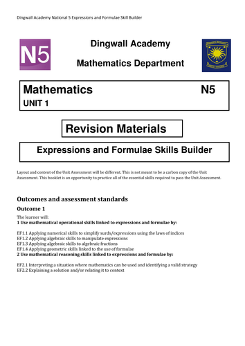 National 5 Maths Expression and Formulae Skillbuilder Booklet