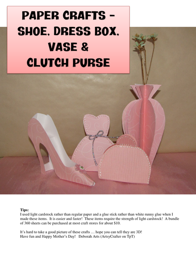Mother's Day Craft - Shoe, Dress Box, Clutch Purse and a Vase