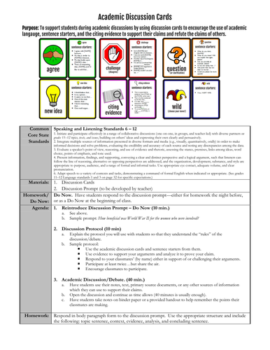 Academic Discussion Cards