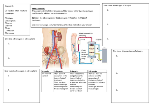QWC Writing Frame with picture prompt - Dialysis Vs Transplant