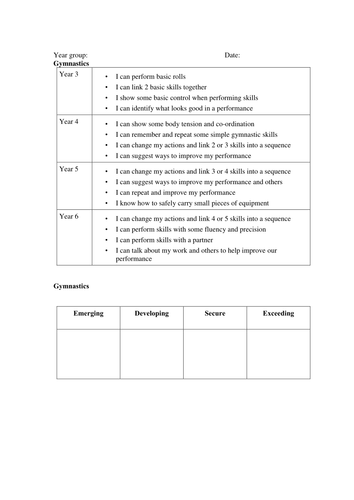 Simple assessment criteria for P.E.