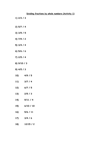 dividing fractions by whole numbers teaching resources