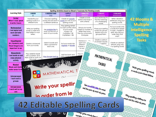 Spelling Activity Matrix & Task Cards: 42 Bloom’s Activities