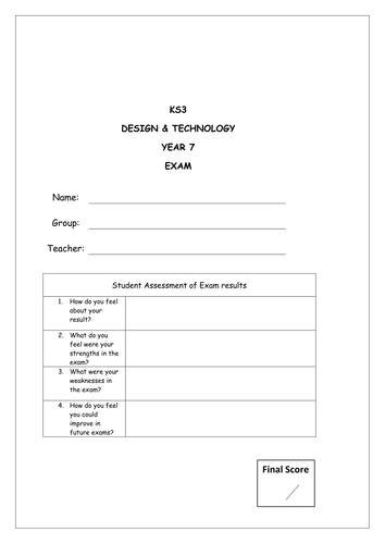 KS3 EXAM and front Cover - YR7