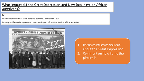 What impact did the Great Depression and New Deal have on African Americans?