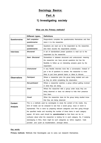 OCR GCSE Sociology- Revision guide for Part A of B671- Research methods