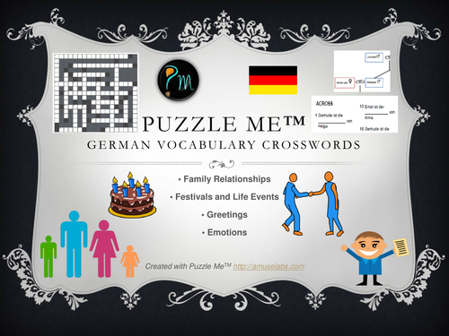 German Vocabulary - Family, Greetings, Emotions Crossword Puzzles 