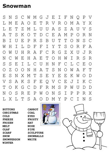 Snowman Word Search and Colour by sfy773 - Teaching Resources - Tes