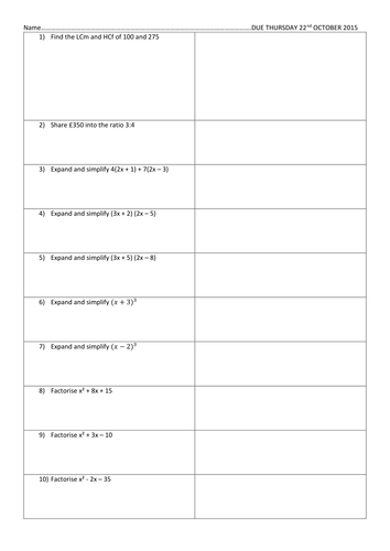 A collection of mixed GCSE type question worksheets