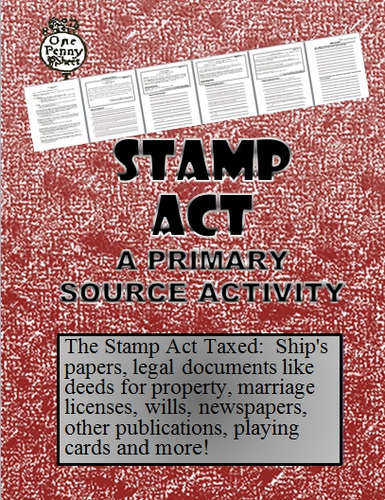 Stamp Act Activity with Primary Sources and Questions Teaching