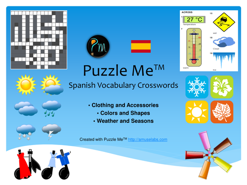 Spanish Vocabulary - Clothing, Color and Weather Crossword Puzzles