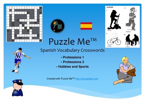 Spanish Vocabulary - Professions, Sports and Hobbies Crossword Puzzles