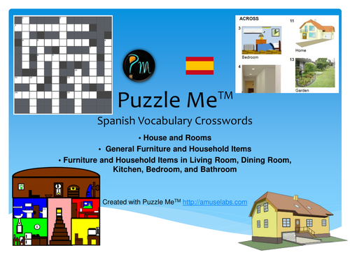 Spanish Vocabulary - House and Rooms - Furniture Crossword Puzzles