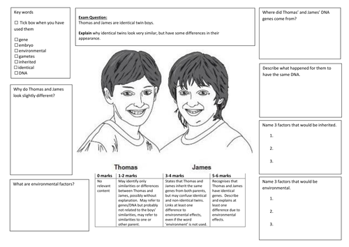 QWC Writing Frame with picture prompt - Inherited Vs Environmental