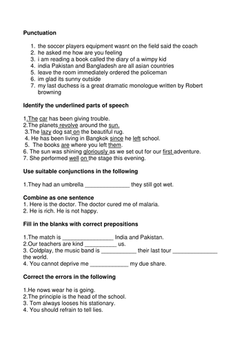 English Language Grammar Revision Worksheet For Grade 5 Teaching Resources