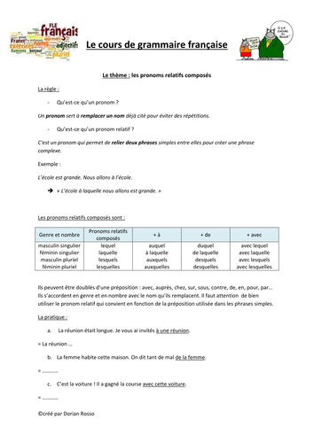 les pronoms relatifs composés | Teaching Resources